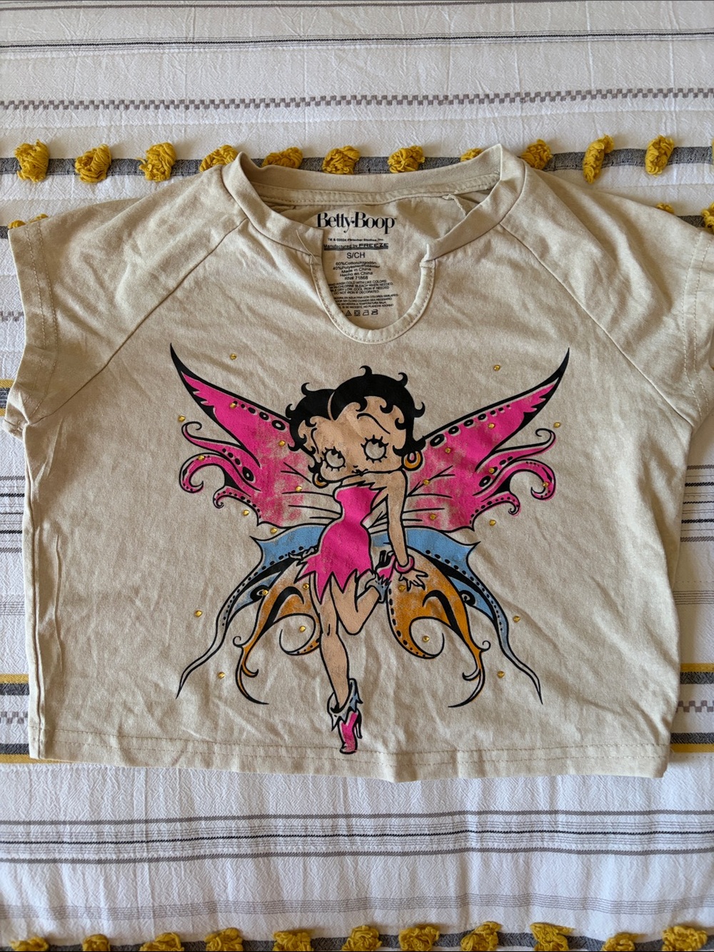 Betty Boop Cream Short Sleeve Tee with Pink Fairy Graphic
